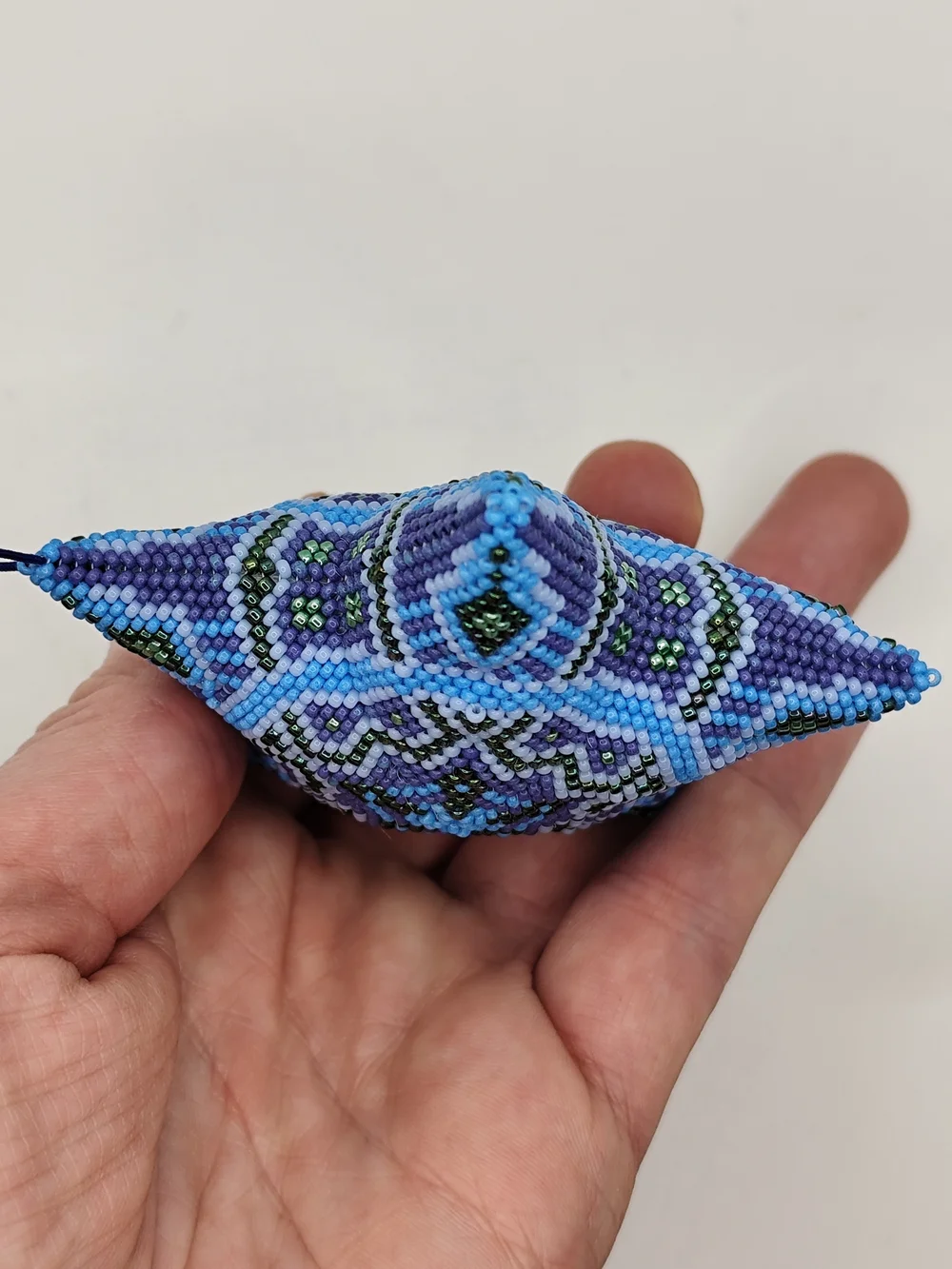 Handcrafted Blue Beaded Star Ornament - Holiday Decoration